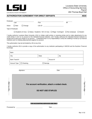 Louisiana State University Direct Deposit Authorization