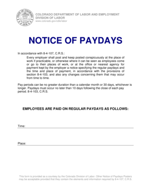 Colorado Notice of Paydays