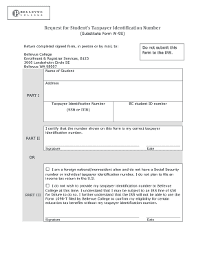 Request for Student’s Taxpayer Identification Number