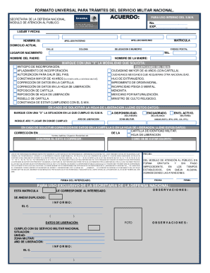 Formato Universal para Trámites del Servicio Militar Nacional