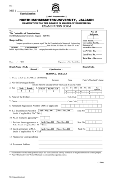 Master of Engineering Examination Form