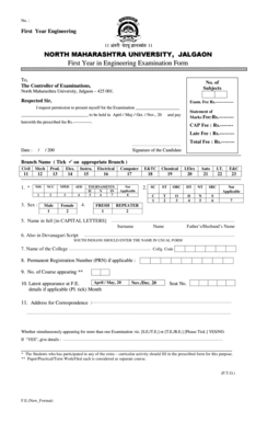 First Year Engineering Examination Form