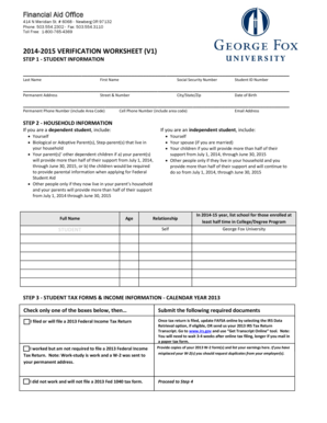 2014-2015 Verification Worksheet