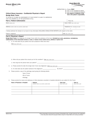 Benign Brain Tumor Physician Report Form