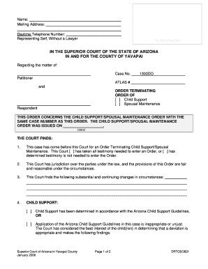 Arizona Order Terminating Child Support Spousal Maintenance