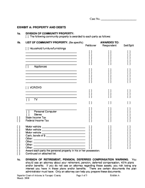 Arizona Divorce Property and Debts Division Form