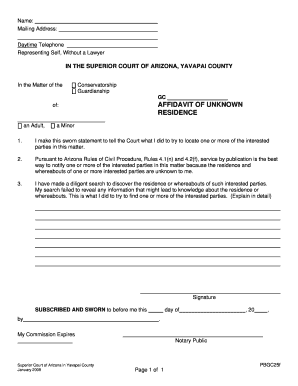 Arizona Affidavit of Unknown Residence