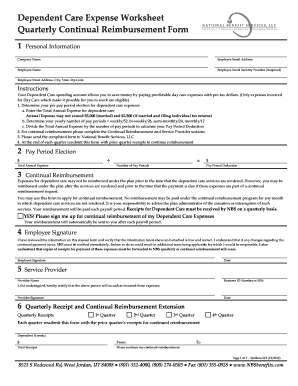 Dependent Care Expense Worksheet