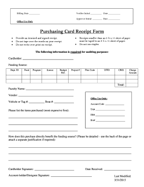 Purchasing Card Receipt Form