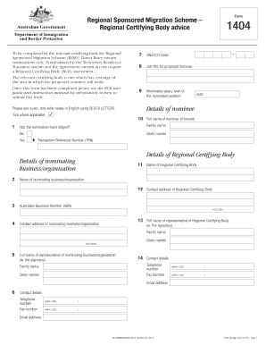 Regional Sponsored Migration Scheme Advice Form 1404
