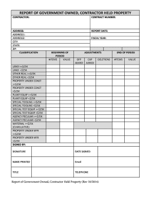 Report of Government Owned Contractor Held Property
