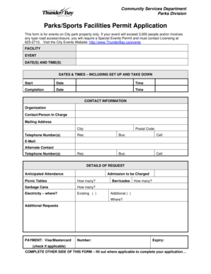 Parks/Sports Facilities Permit Application