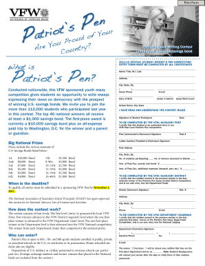 Patriot's Pen Essay Contest Entry Form