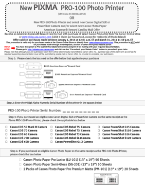 Canon PRO-100 Printer Mail-In Rebate Form