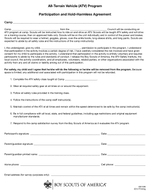 ATV Program Participation and Hold-Harmless Agreement