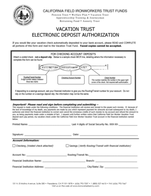 California Field Ironworkers Vacation Trust Electronic Deposit Authorization