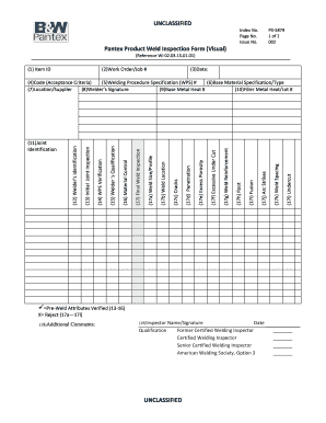 Pantex Product Weld Inspection Form
