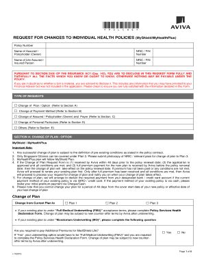 Request for Changes to Individual Health Policies