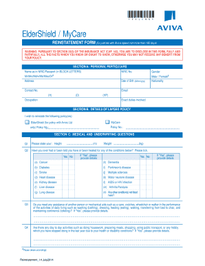 ElderShield / MyCare Reinstatement Form