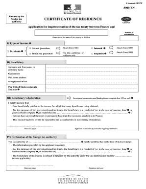 France Certificate of Residence