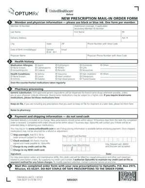 Prescription Mail-In Order Form
