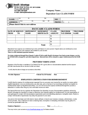 Dependent Care Claim Form