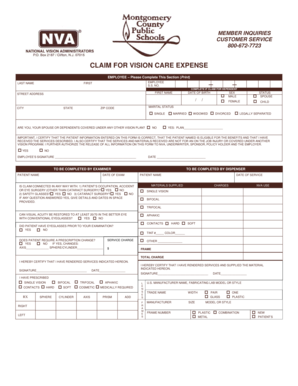 Vision Care Expense Claim Form