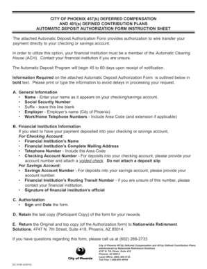 City of Phoenix 457(b) 401(a) Automatic Deposit Authorization Form