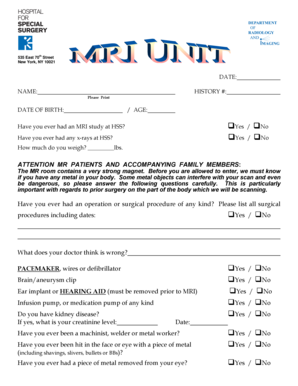 MRI Safety Screening Form
