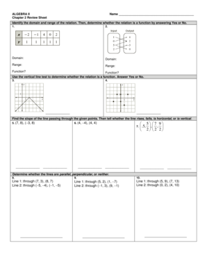 Algebra II Chapter 2 Review Sheet