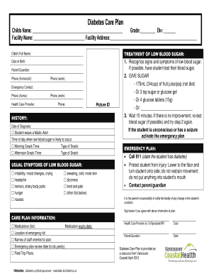 Diabetes Care Plan for Students