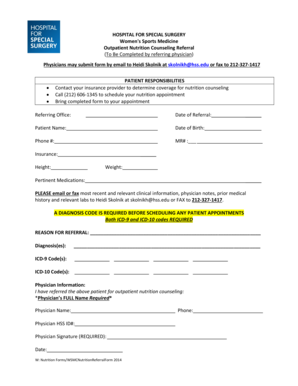 Outpatient Nutrition Counseling Referral Form