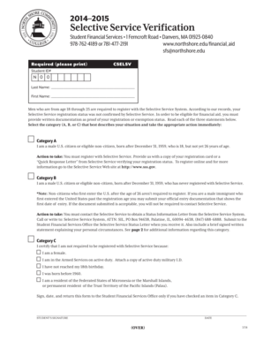Selective Service Verification Form