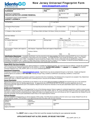New Jersey Private Detective License Fingerprint Form