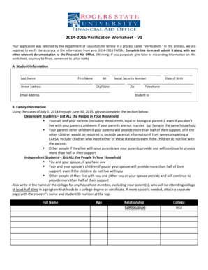 2014-2015 Verification Worksheet