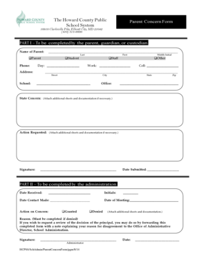Howard County Public Parent Concern Form