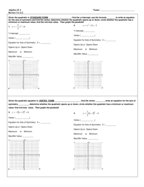 Algebra II Quadratic Equations Worksheet