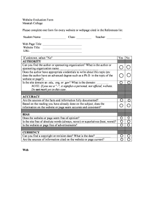 Website Evaluation Form