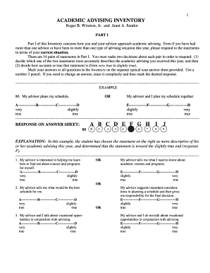 Academic Advising Inventory Form