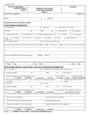 Michigan Friend of the Court Case Questionnaire