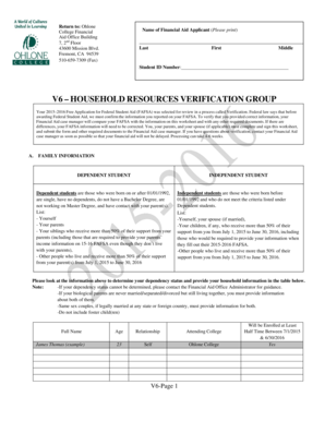Ohlone College Financial Aid Verification Form
