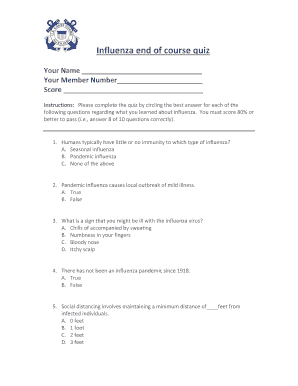 Influenza End of Course Quiz