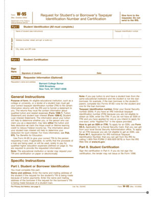 Form W-9S Request for Student’s or Borrower’s Taxpayer Identification Number and Certification