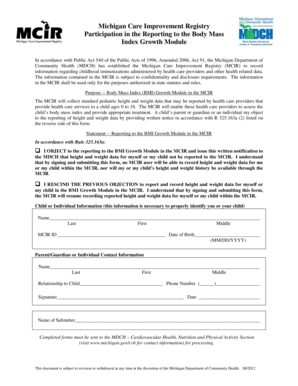 Michigan BMI Growth Module Objection Form