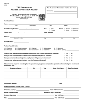 TRS 100 Enrollment Form for Teachers' Retirement System
