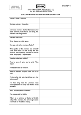 Burglary and House Breaking Insurance Claim Form