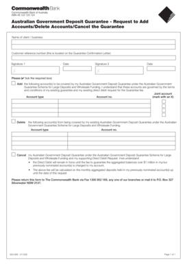 Australian Government Deposit Guarantee Request Form