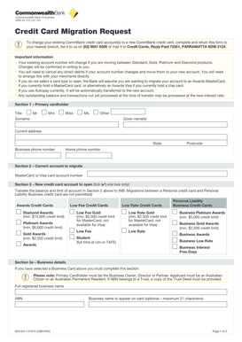 CommBank Credit Card Migration Request