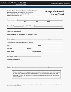 Chattanooga State Change of Address Form