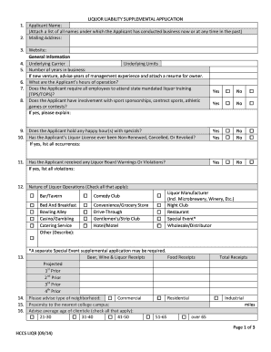 Liquor Liability Supplemental Application